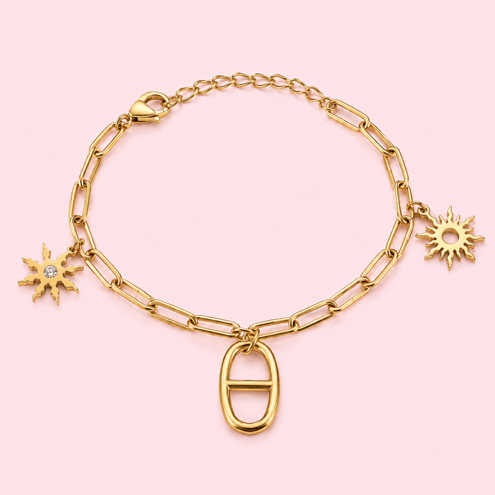 Bracelet maille marine et charms soleil doré | Gaou Bijoux