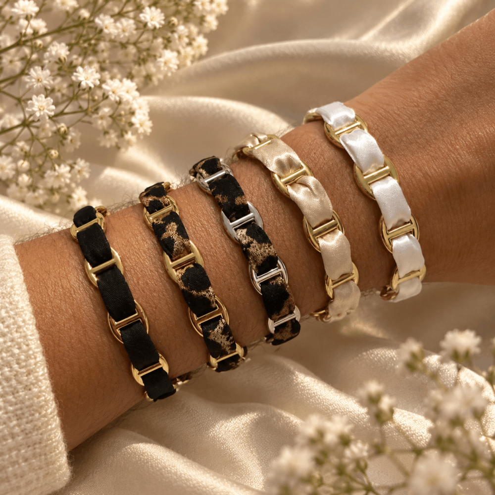 Bracelet tissu & maillons maille marine dorés – multicolore | Gaou Bijoux