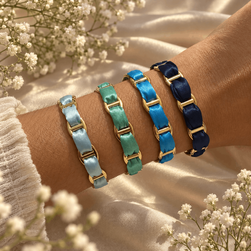 Bracelet tissu & maillons maille marine dorés – multicolore | Gaou Bijoux