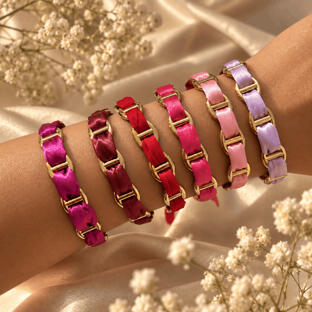 Bracelet tissu & maillons maille marine dorés – multicolore | Gaou Bijoux