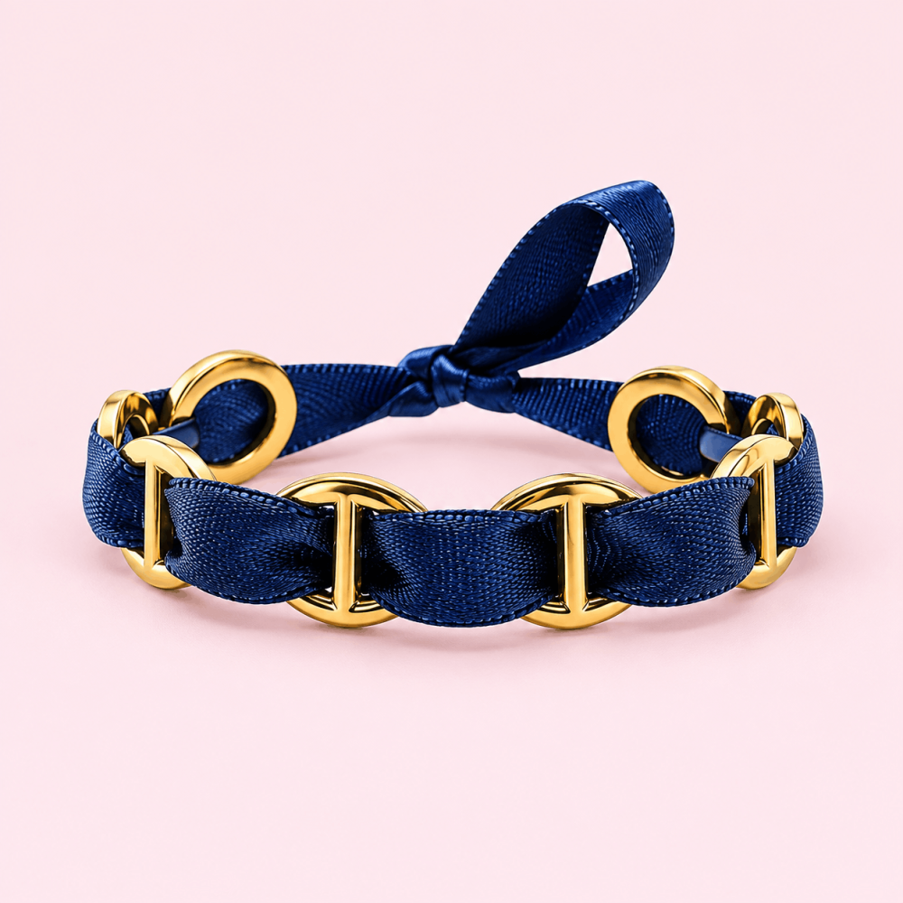 Bracelet tissu & maillons maille marine dorés – multicolore | Gaou Bijoux