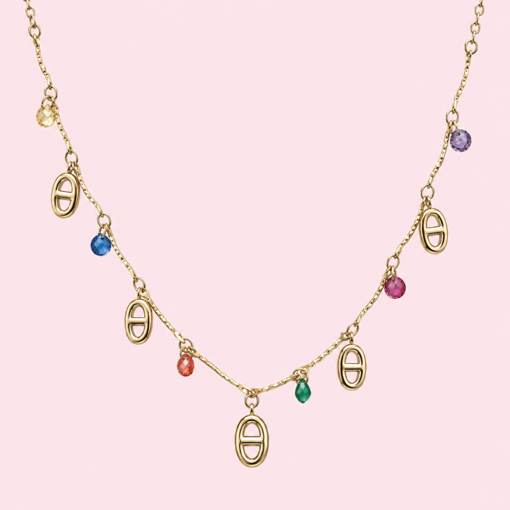 Collier maille marine cristaux colorés | Gaou Bijoux
