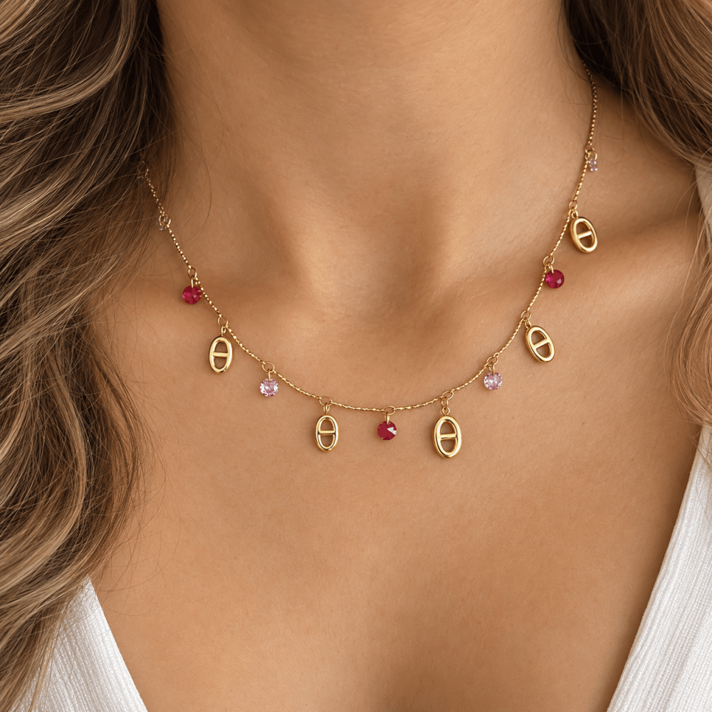 Collier maille marine cristaux colorés | Gaou Bijoux