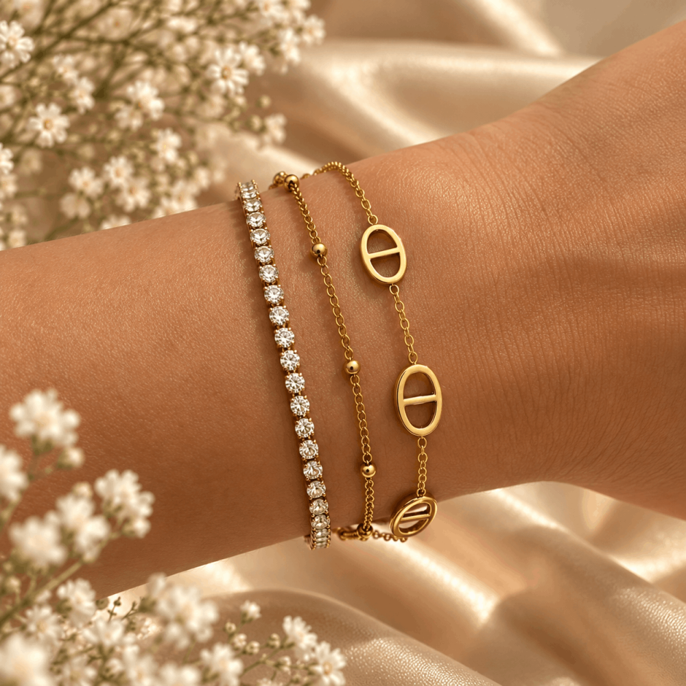 Bracelet multirang maille marine strass doré | Gaou Bijoux