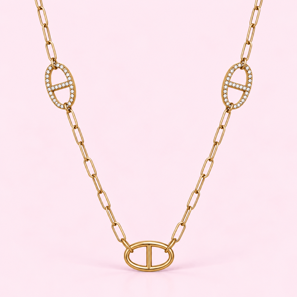 Sautoir maille marine doré avec strass | Gaou Bijoux