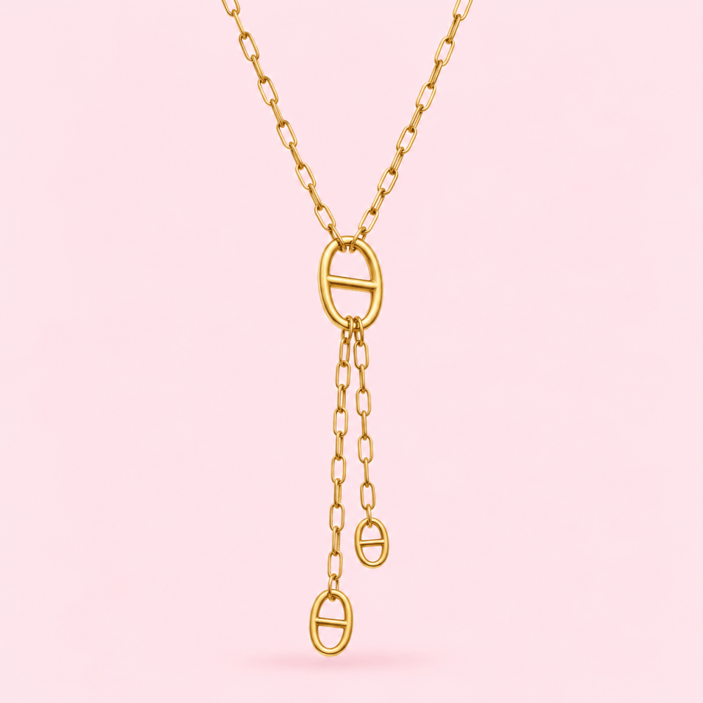 Collier Y maille marine doré à pampilles | Gaou Bijoux