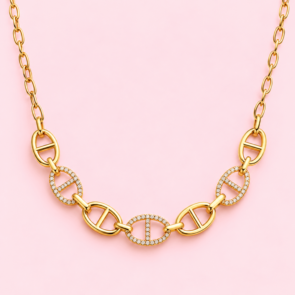 Collier maille marine doré et strass | Gaou Bijoux