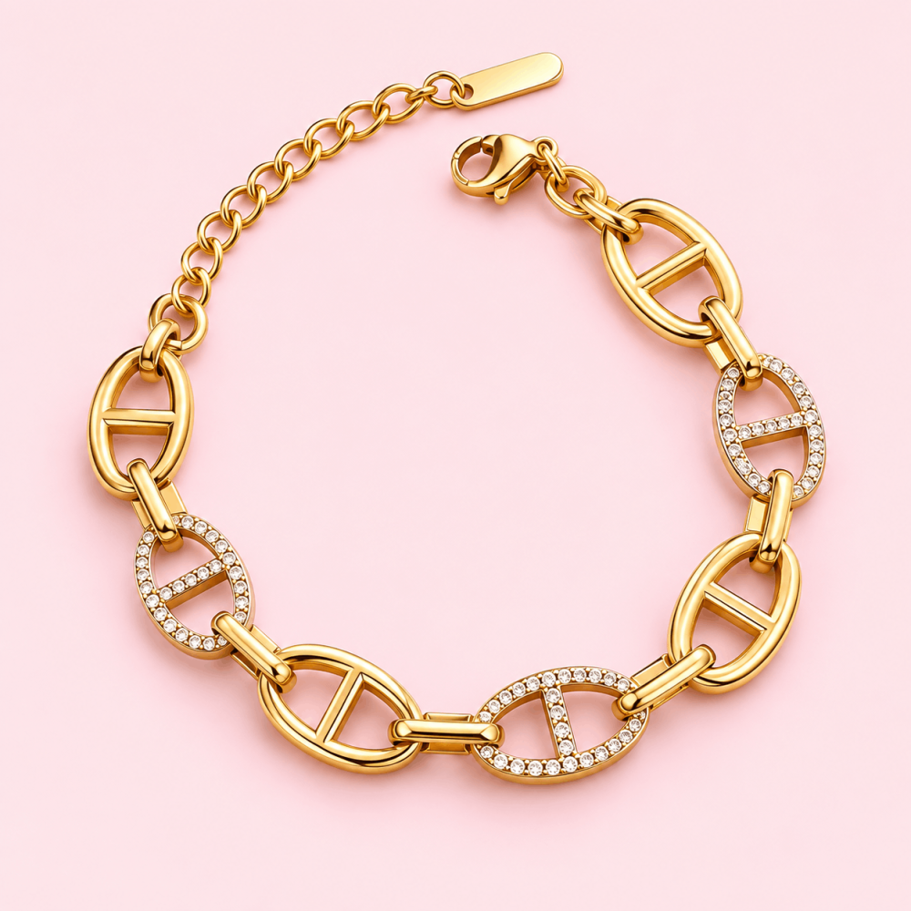 Bracelet Cloé maille marine doré et strass | Gaou Bijoux